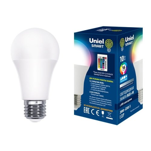 Лампа светодиодная Uniel A60-10W/RGB/E27/REG PLS21WH с ИК сенсором 10Вт 220В  картинка 